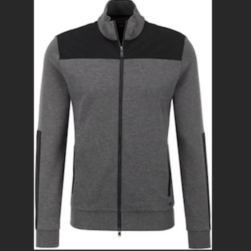 Hugo Boss Men Cotton Zip Through Jacket, Gray/Black, Small